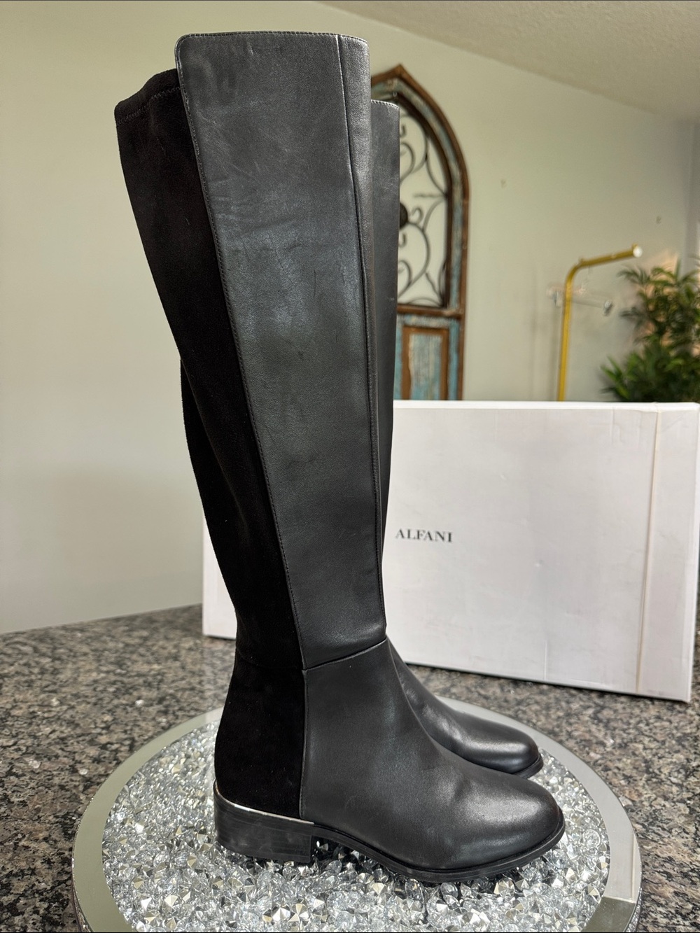Alfani Black Leather Over-the-Knee Boots NEW 5